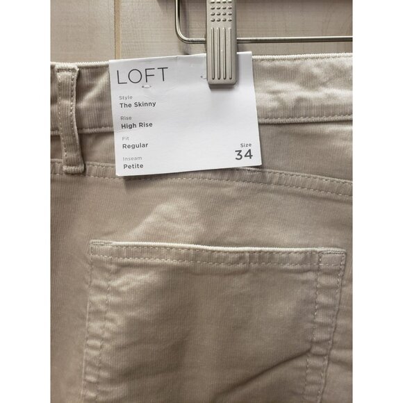 Loft High Waist Skinny Pants Size 34/18 Petite Corduroy Regular Fit Beige - Picture 4 of 7